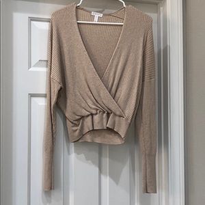 Oatmeal v neck cropped sweater